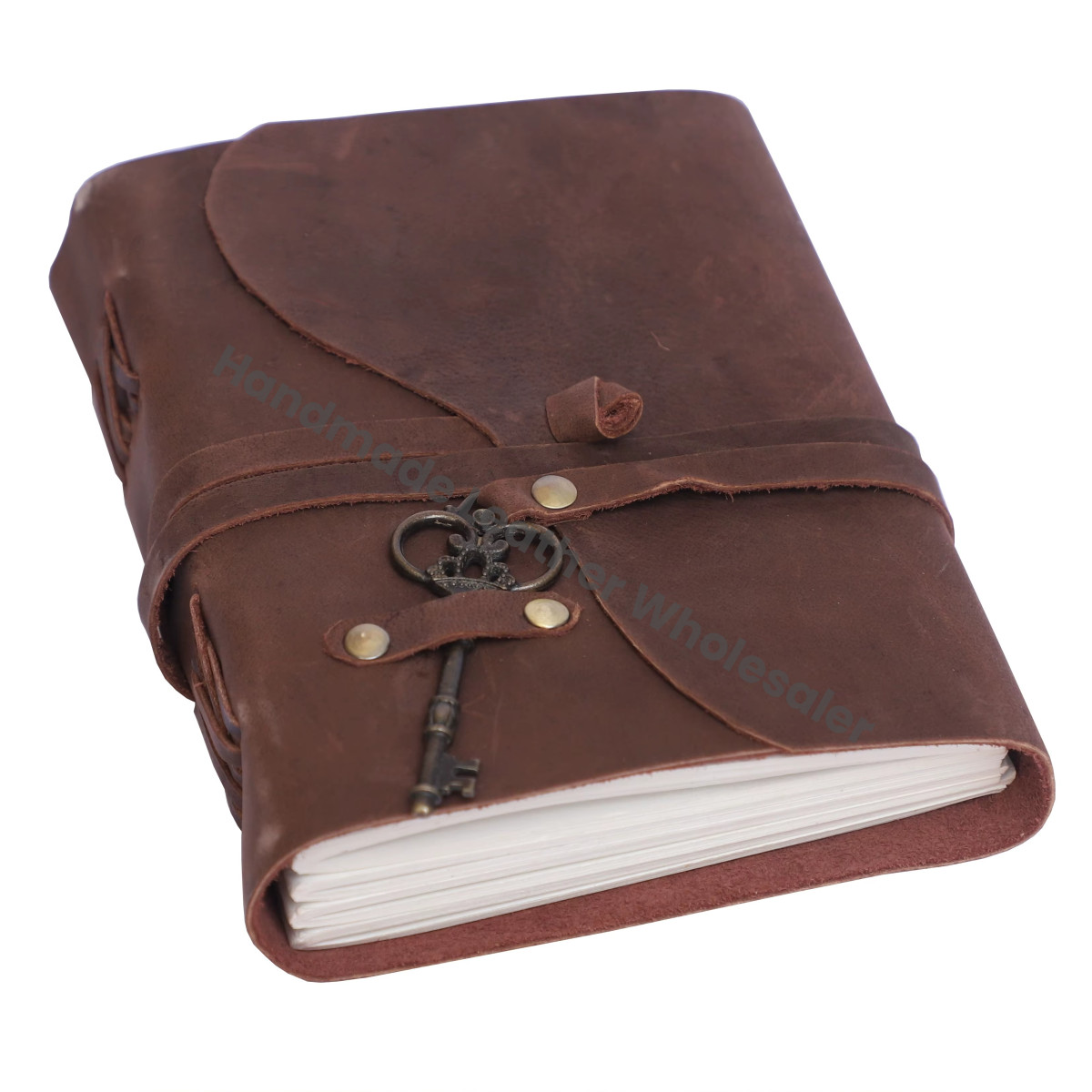 Handmade Soft Key Leather Journal Bound Strap Writing Diary Recycled Cotton Blank Pages Travel Planner Book Of Shadows