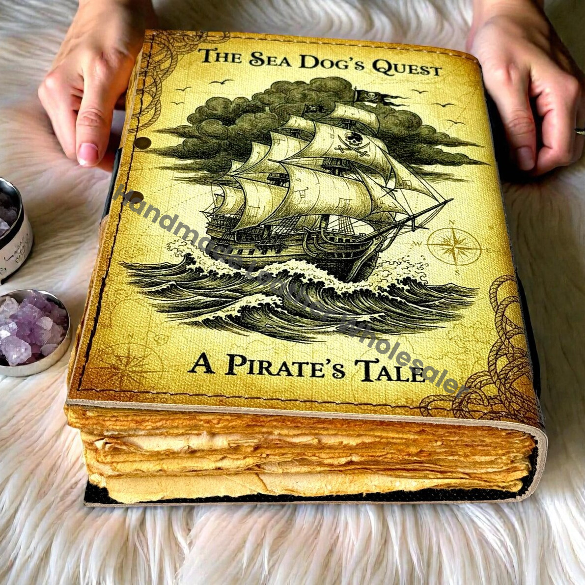 Handmade The Sea Dog’s Quest Leather Journal Vintage Ship Notebook for Adventures, Stories & Treasures Antique Spell Book of Shadows