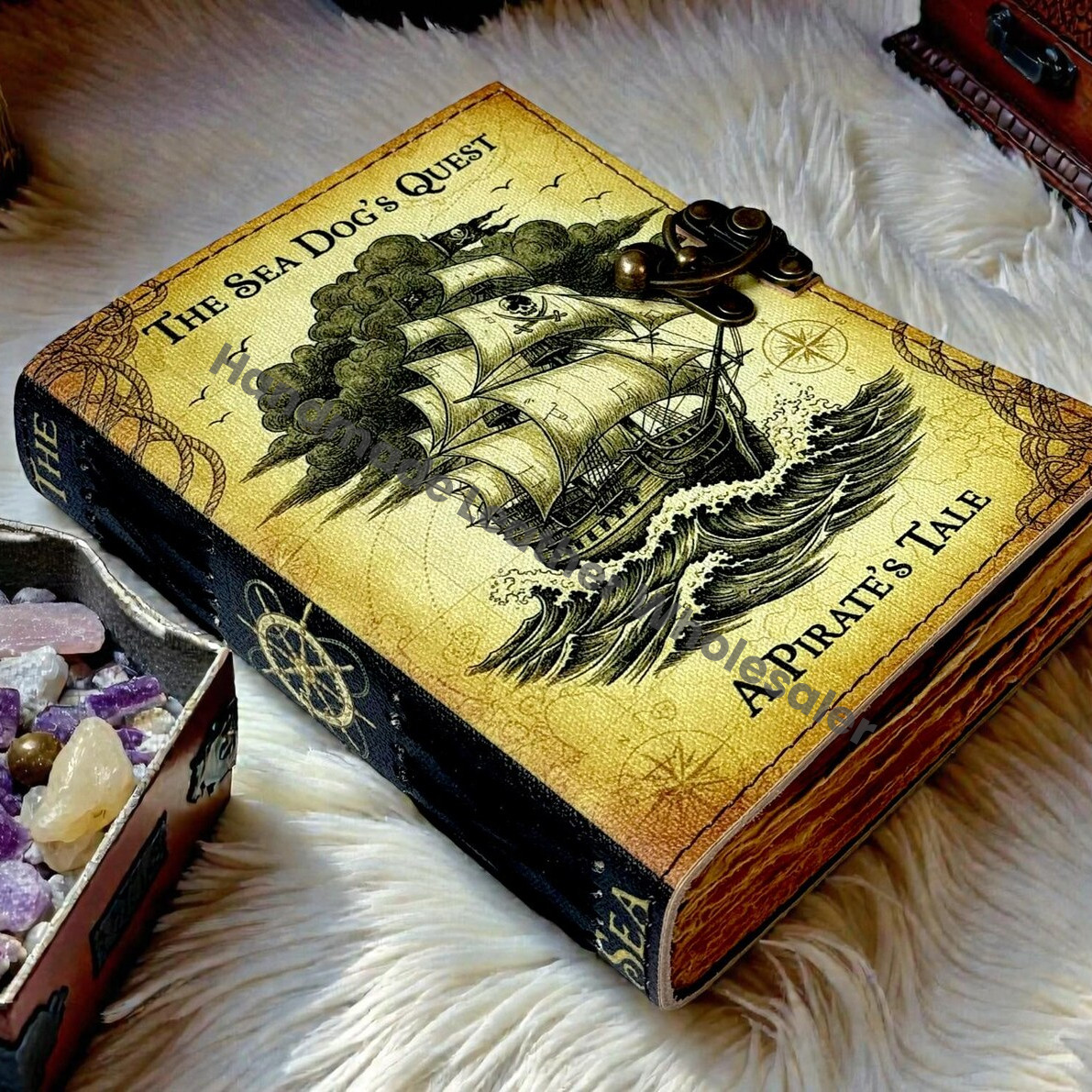 Handmade The Sea Dog’s Quest Leather Journal Vintage Ship Notebook for Adventures, Stories & Treasures Antique Spell Book of Shadows