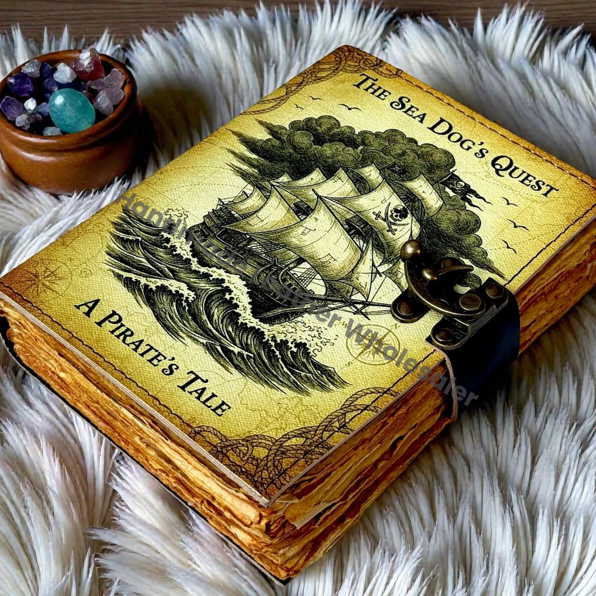 Handmade The Sea Dog’s Quest Leather Journal Vintage Ship Notebook for Adventures, Stories & Treasures Antique Spell Book of Shadows