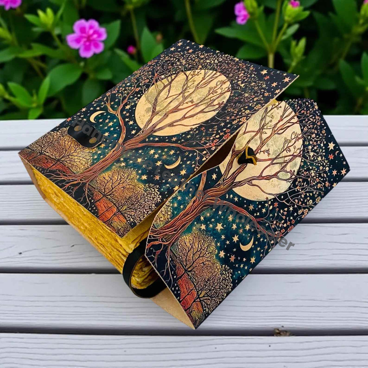 Handmade Tree of Life Journal | 200-400 Page Grimoire Notebook | Moon Phase Leather Diary | Vintage Spell Book | Christmas Gift for Her
