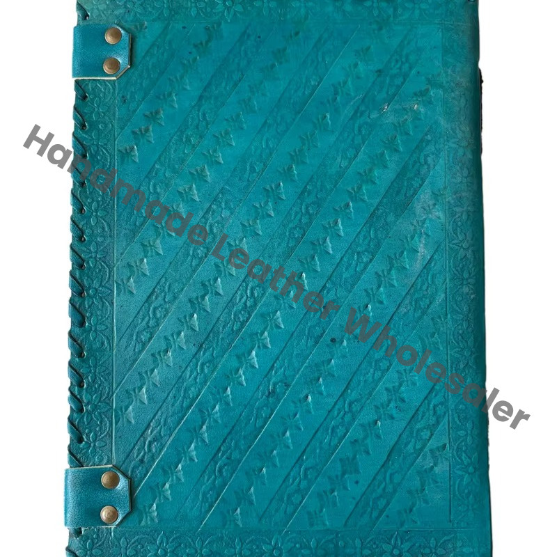 Handmade Vintage Antique Blue Leather Journal Stone Travel Regular Hand Design Sketchbook Planner Spell Wiccan Bound Planner