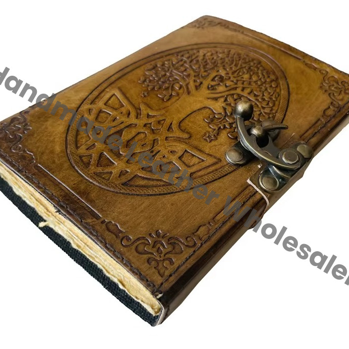 Handmade Vintage Antique Leather Journal Charcoal Tree Life Travel Regular Hand Embossed Mushroom Design Sketchbook Planner