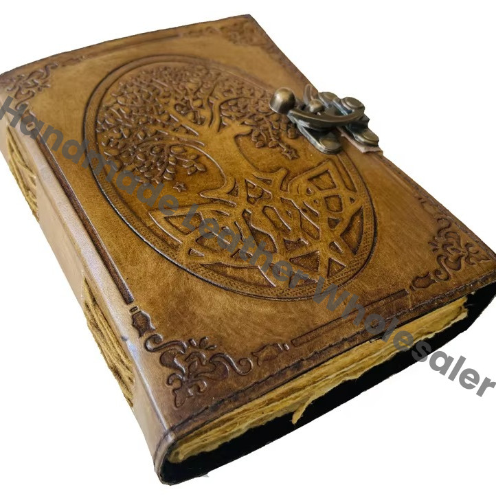 Handmade Vintage Antique Leather Journal Charcoal Tree Life Travel Regular Hand Embossed Mushroom Design Sketchbook Planner