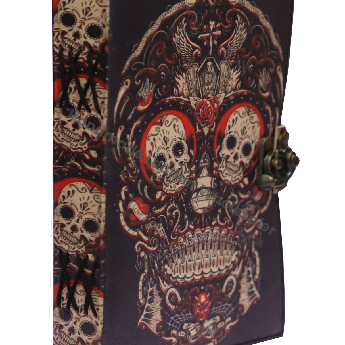 Handmade Vintage Design Skull Day Dead Leather Print Deckle Edge Eco-friendly Paper Hard Leather Cover Notebook Gift