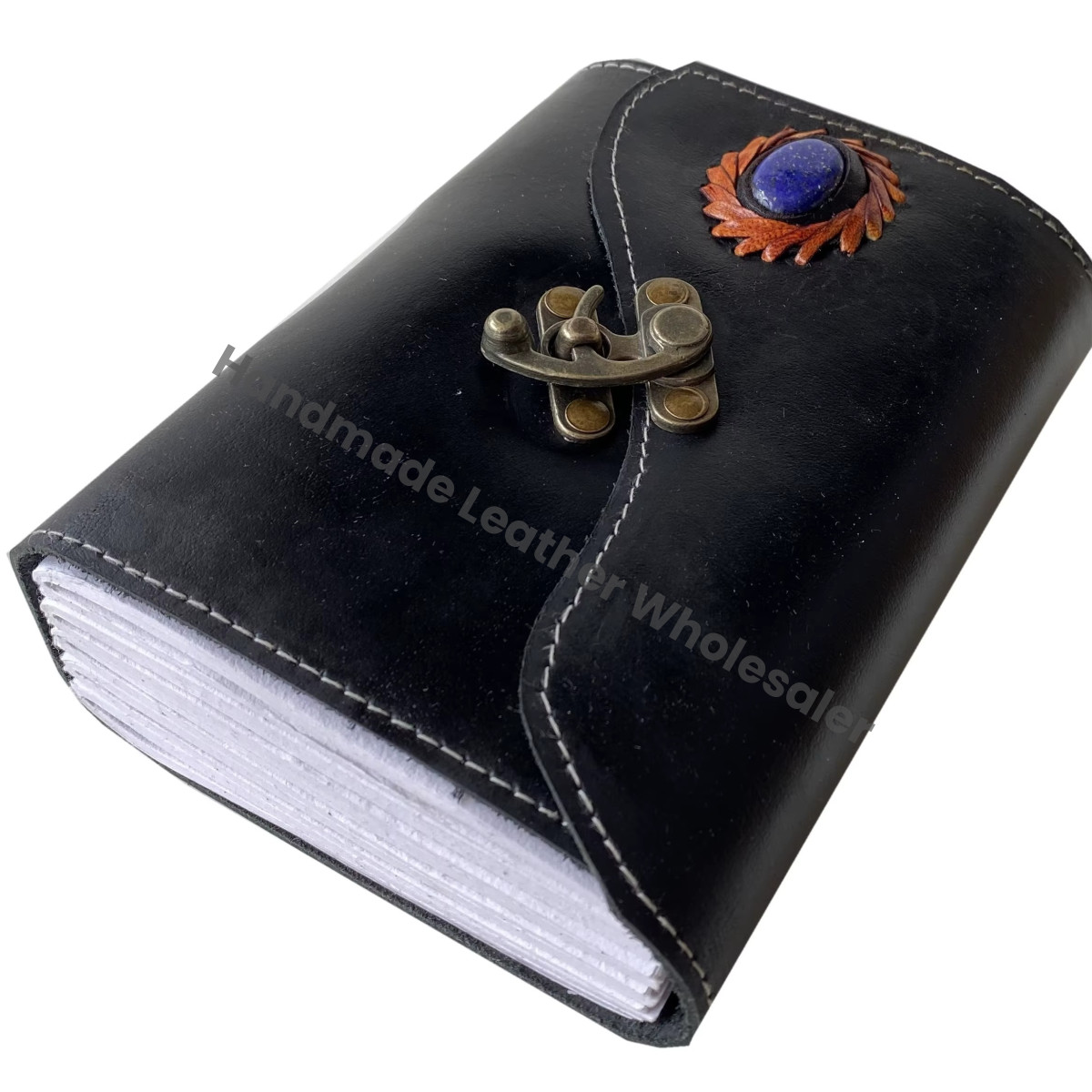 Handmade Vintage Leather Journal Stone Book Shadows Design Thermal Binding Unisex Grimoire Spells Wiccan Sketchbook Travel Gift