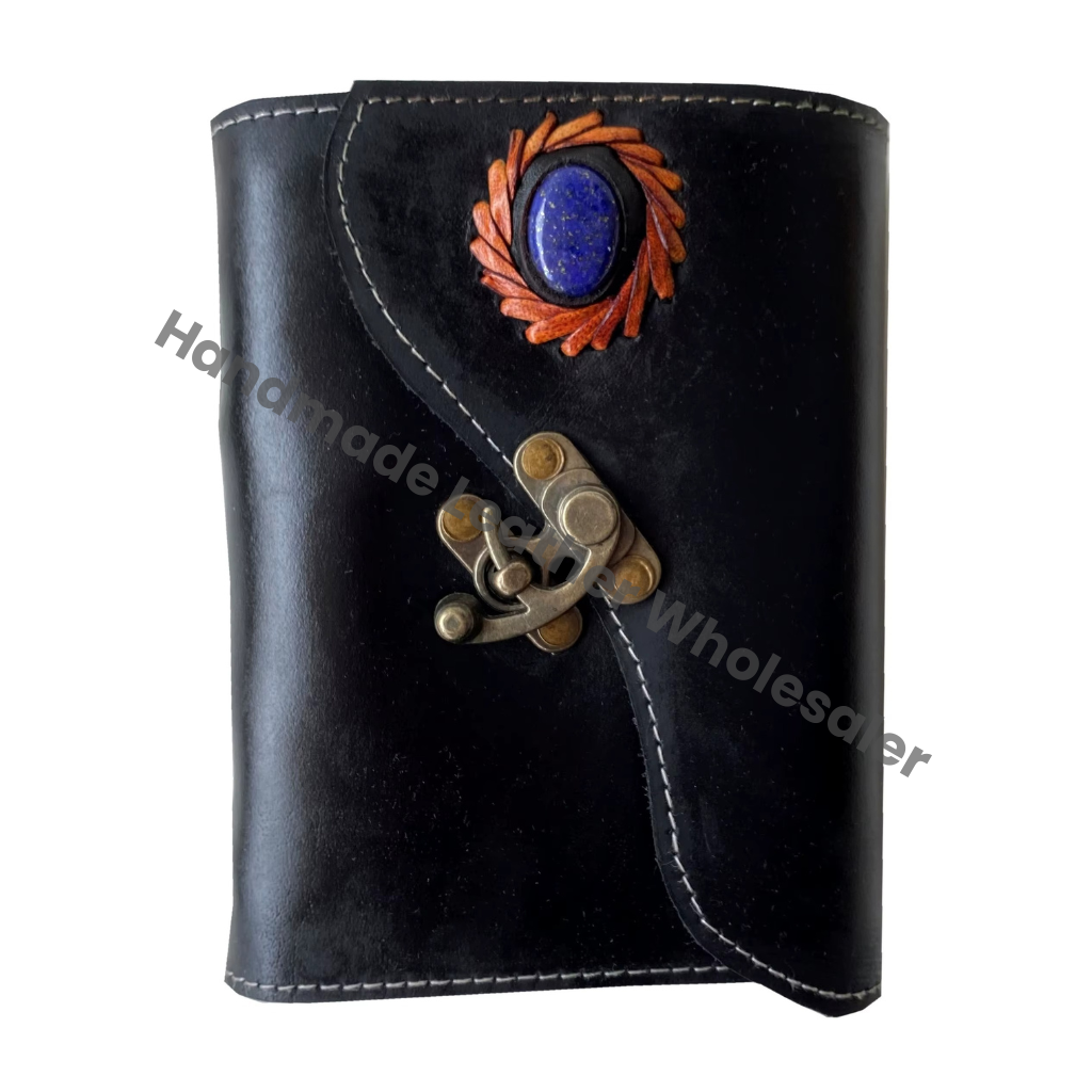 Handmade Vintage Leather Journal Stone Book Shadows Design Thermal Binding Unisex Grimoire Spells Wiccan Sketchbook Travel Gift