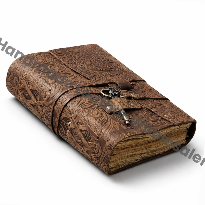 Handmade Vintage Look Leather Journal – Book of Shadows Antique Deckle Edge Paper, Wiccan Pagan Grimoire Witchcraft Spellbook Gift