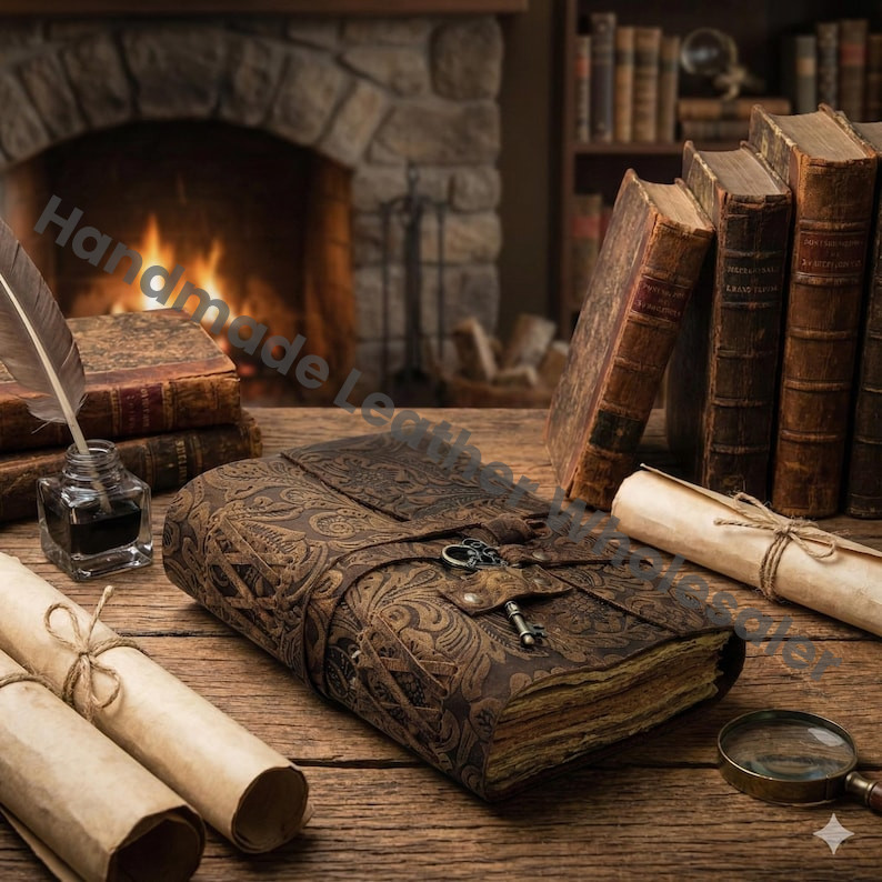 Handmade Vintage Look Leather Journal – Book of Shadows Antique Deckle Edge Paper, Wiccan Pagan Grimoire Witchcraft Spellbook Gift