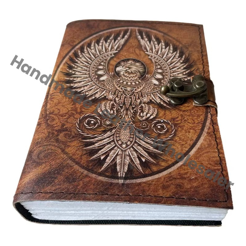 Handmade Vintage Phoenix Book Address Book Retro Collage Deckle Edge Hard Leather Cover Eco-friendly Paper Gift Writing Drawing Book