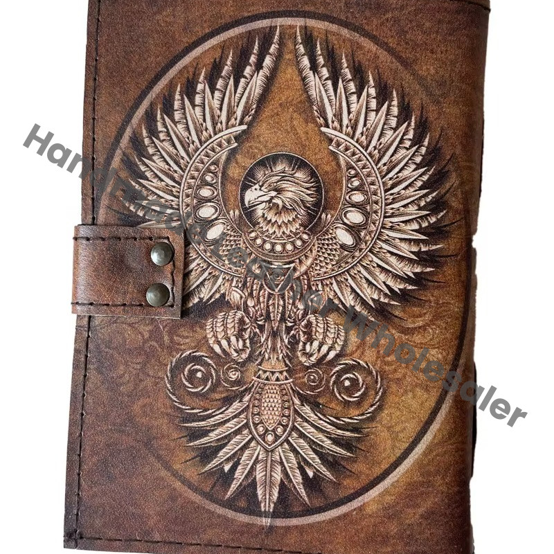 Handmade Vintage Phoenix Book Address Book Retro Collage Deckle Edge Hard Leather Cover Eco-friendly Paper Gift Writing Drawing Book
