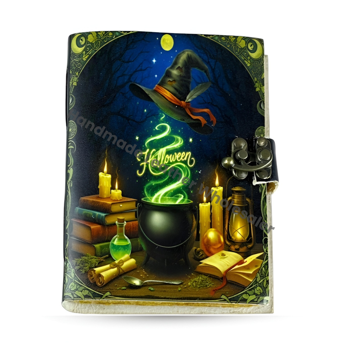 Handmade Witch Cauldron Grimoire with Lock: Halloween Spell Book Journal