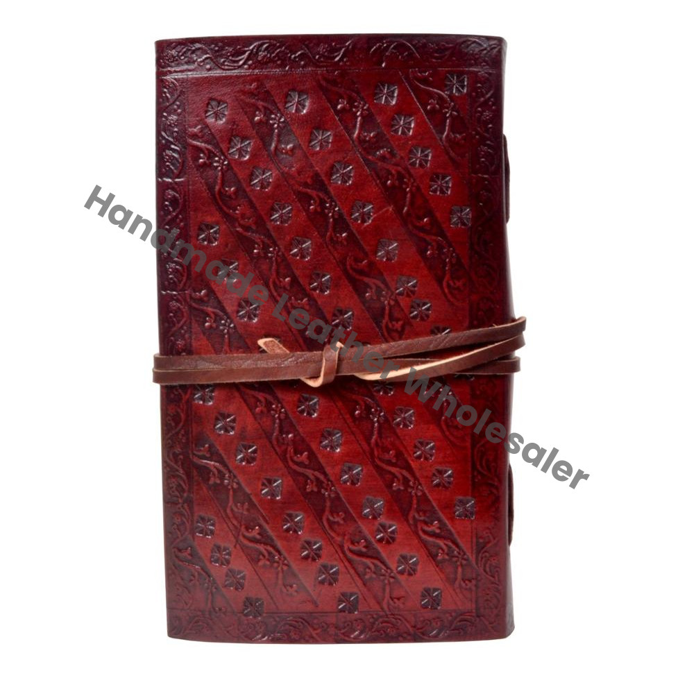 Hardcover Eco-friendly Paper Business Journal Travel Gift Handmade Red Embossed Leather Diary Hardcover Journal Gift for Him Her