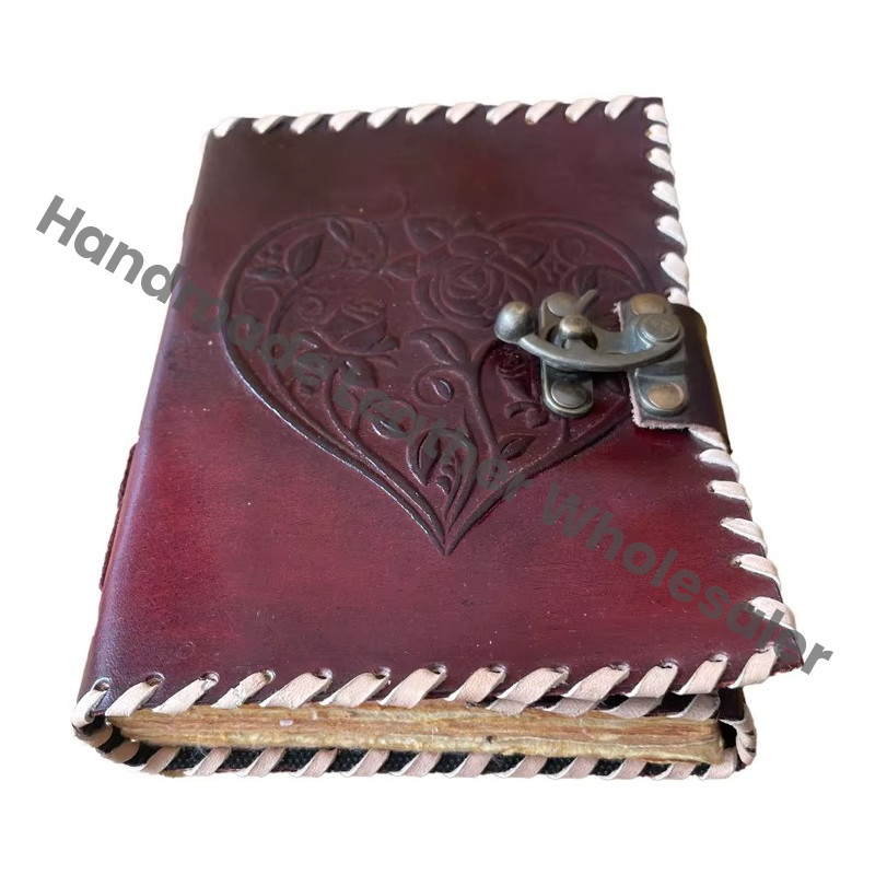 Heart Leather Journal Address Book Embossed Handmade Personal Diary Unlined Gift Antique Brown Deckle Art Paper Personalized