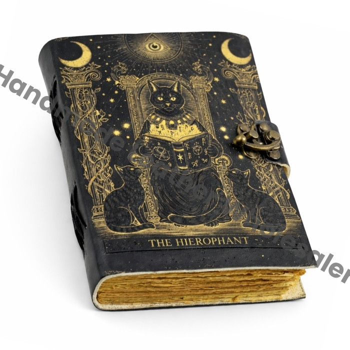 Hierophant Cat Tarot Leather Journal: Witchy Grimoire, Pagan Spell Book