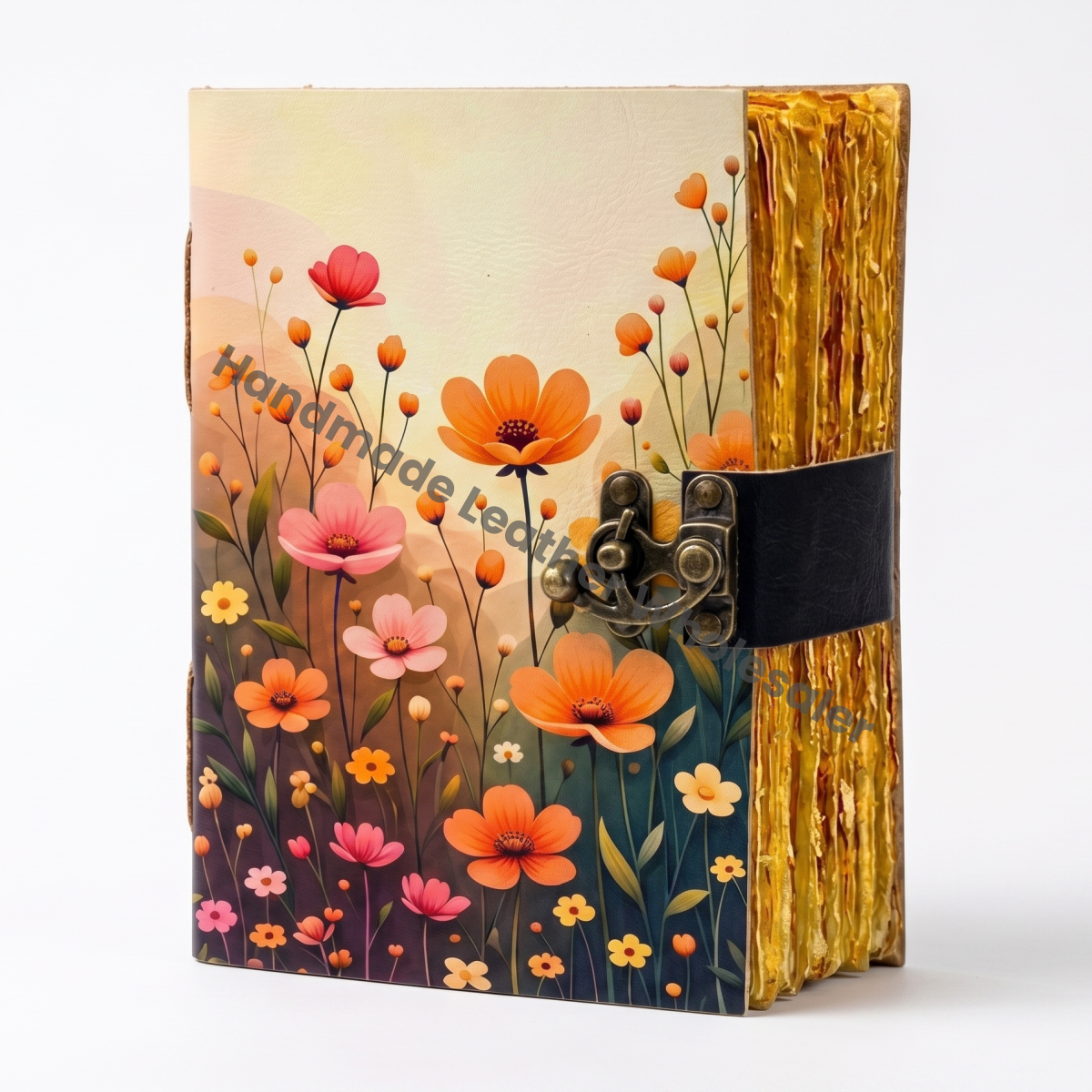 HLW Custom Floral Leather Journal for Women  Personalized Vintage Lock Diary  Handmade Writing Notebook Gift for Mom Her