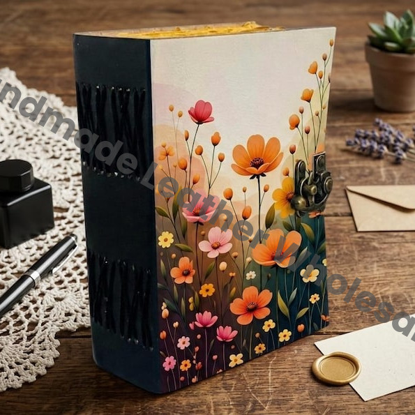 HLW Custom Floral Leather Journal for Women  Personalized Vintage Lock Diary  Handmade Writing Notebook Gift for Mom Her