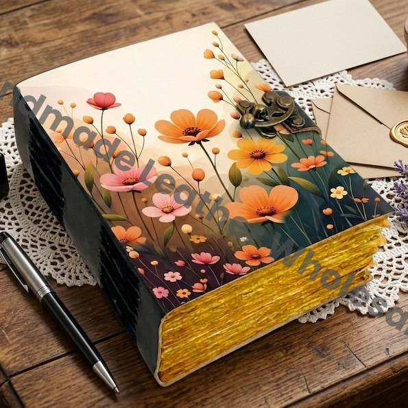 HLW Custom Floral Leather Journal for Women  Personalized Vintage Lock Diary  Handmade Writing Notebook Gift for Mom Her