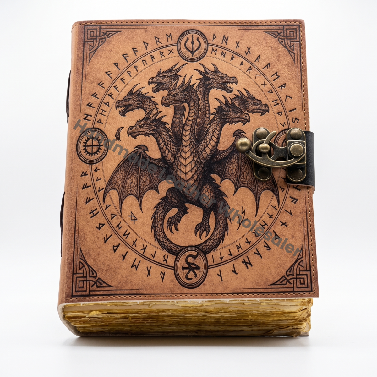 HLW Dragon Leather Grimoire Journal, Gothic Spell Book, Deckle Edge Paper Notebook