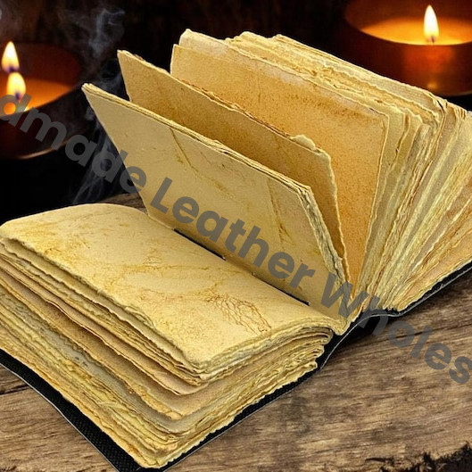 HLW Dragon Leather Grimoire Journal, Gothic Spell Book, Deckle Edge Paper Notebook