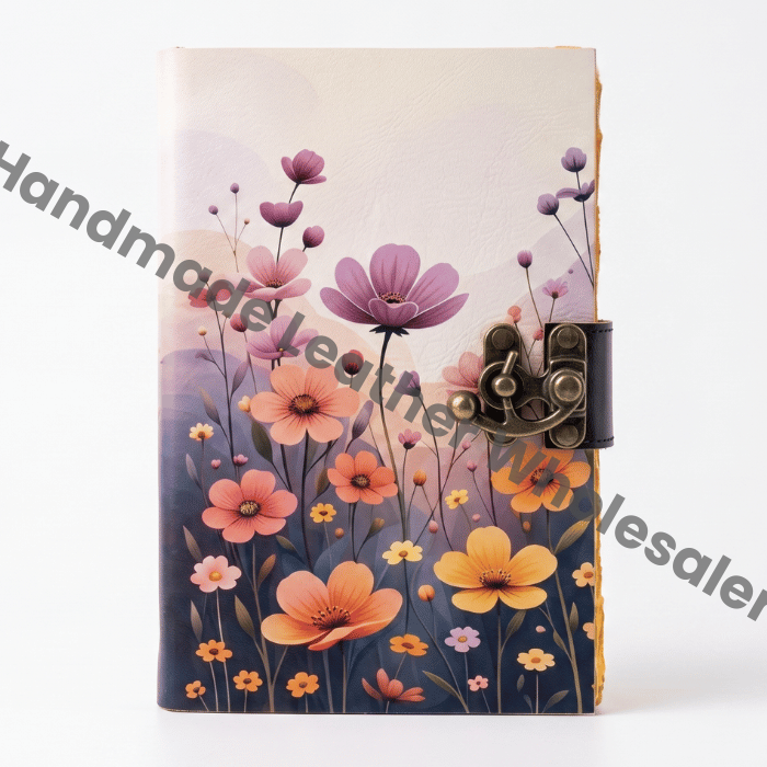 HLW Floral Leather Journal Gift for Her  Personalized Handmade Diary with Lock  Vintage Writing Notebook for Women