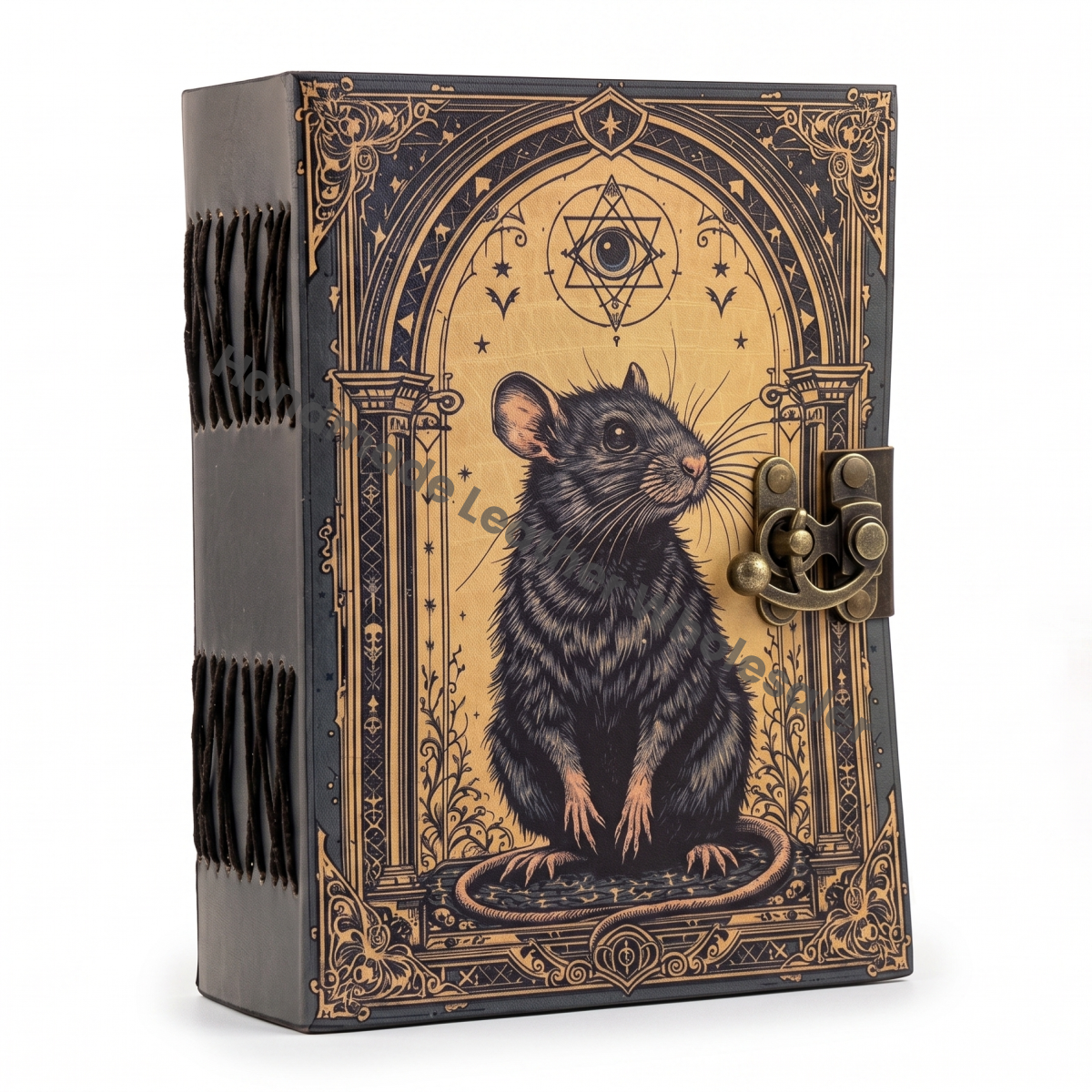 HLW Gothic Rat Leather Grimoire Journal – Witchcraft Spell Book of Shadows, Blank Deckle Edge Pages