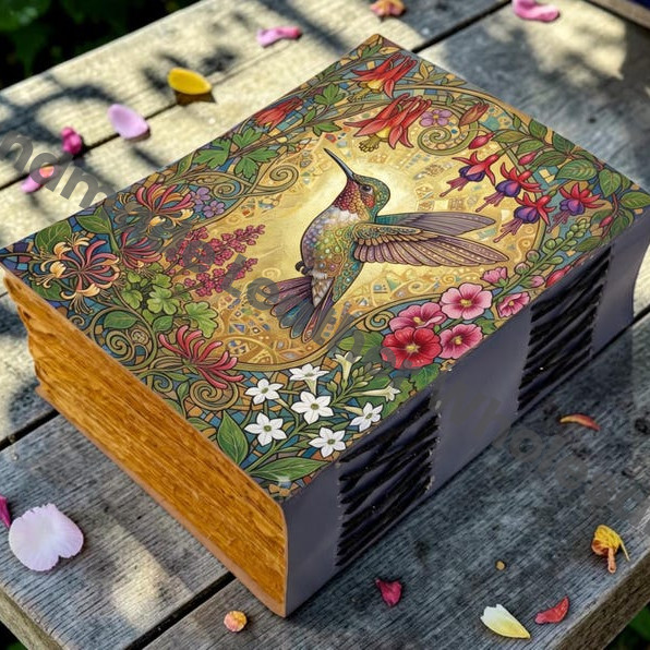 HLW Handmade Hummingbird Leather Vintage Journal with Floral Writing Notebook, Nature Diary, Personalized Bird Lover Gift,