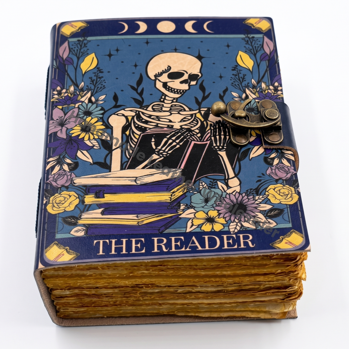 HLW Handmade Leather Grimoire Tarot Journal – The Reader Skeleton Witchcraft , Deckle Edge Paper