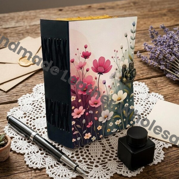HLW Personalized - Floral Leather Journal for Women  Vintage Birth Flower Diary with Lock  Handmade Notebook Gift for Her