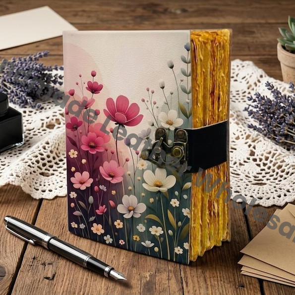 HLW Personalized - Floral Leather Journal for Women  Vintage Birth Flower Diary with Lock  Handmade Notebook Gift for Her