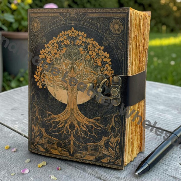 HLW Tree of Life Leather Grimoire, Vintage Spell Book, Witchcraft Journal, Handmade Deckle Edge Notebook