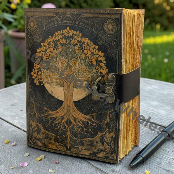HLW Tree of Life Leather Grimoire, Vintage Spell Book, Witchcraft Journal, Handmade Deckle Edge Notebook