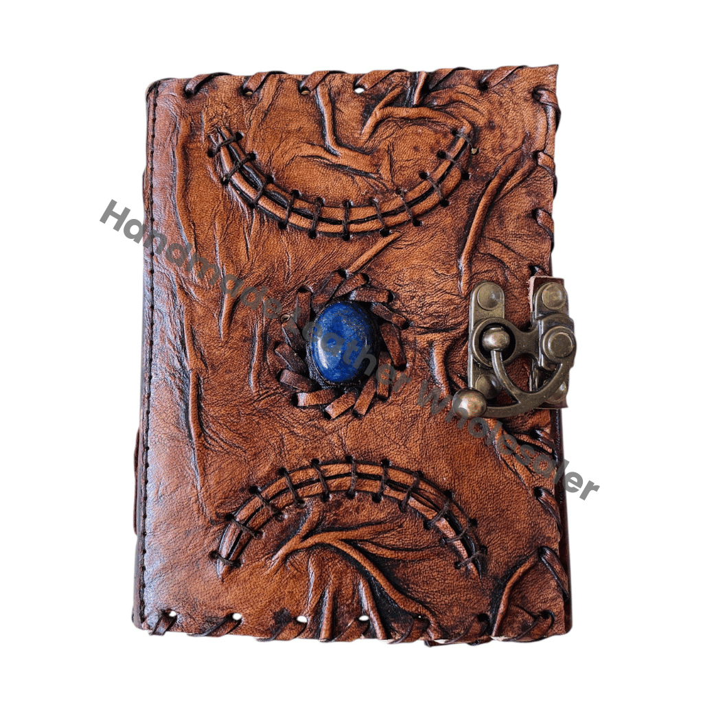 Hocus Pocus Book Spell God Magical Moon Handmade Leather Stone Recycled Deckle Hard Leather Cover Eco-friendly Blank Pages