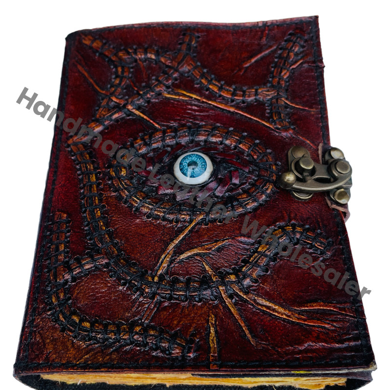 Hocus Pocus Book Spell Handmade Brown Hard Leather Cover Recycled Deckle Sheets God Eye Magical Halloween Decoration Gift