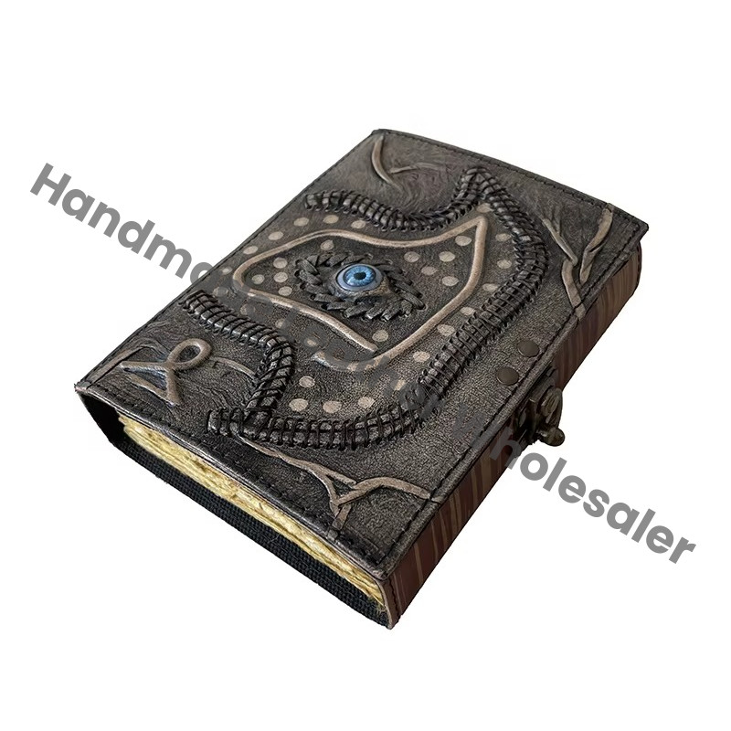 Hocus Pocus Book Spells Charcoal Vintage Leather Journal Custom Logo Spiral Bound Handmade Eco-friendly Cotton Paper