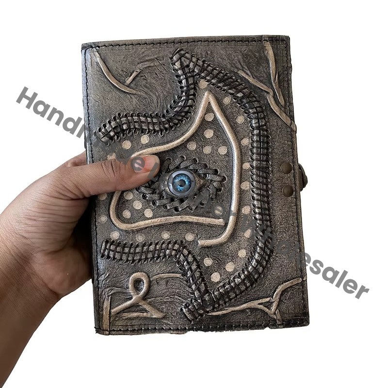 Hocus Pocus Book Spells Charcoal Vintage Leather Journal Custom Logo Spiral Bound Handmade Eco-friendly Cotton Paper
