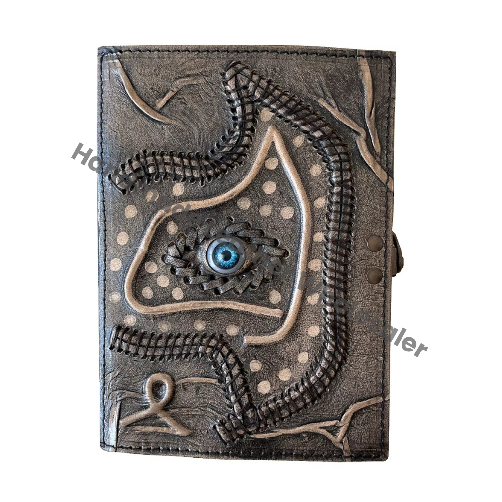Hocus Pocus Book Spells Charcoal Vintage Leather Journal Custom Logo Spiral Bound Handmade Eco-friendly Cotton Paper