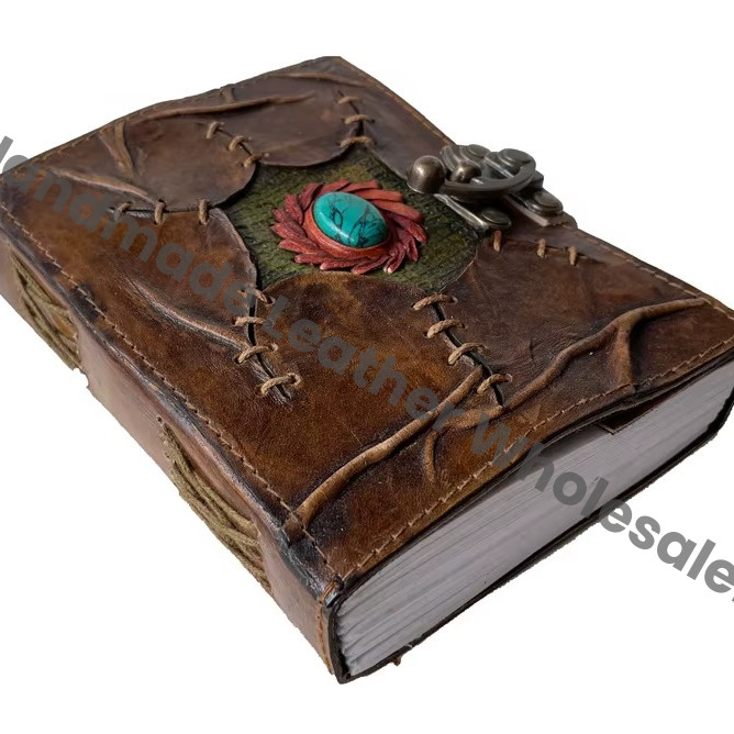 Hocus Pocus Genuine Leather Handmade Address Book Eco-friendly Paper Custom Logo Single Eye Stone Antique Diary Design