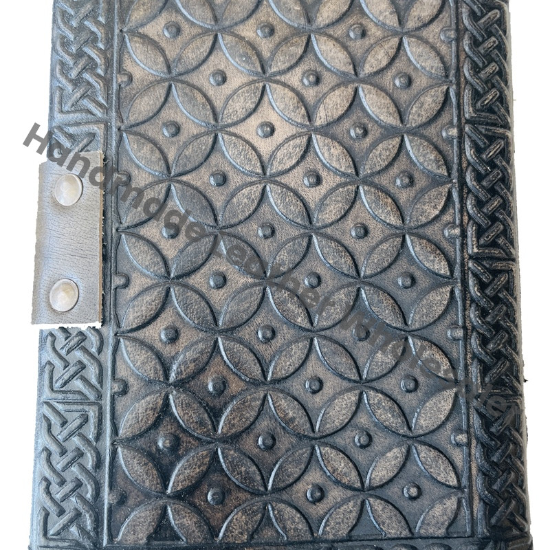 Handmade Leather Journal Notebook Traditional Design Stone Metal Closure Meditation Self Care Gift Option Custom Logo