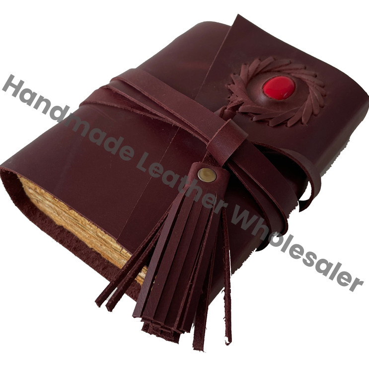 Indian Handmade Leather Notebook Journal Traditional Design Stone Strap Closure Meditation Self Care Buddhism Yoga Book-Gift