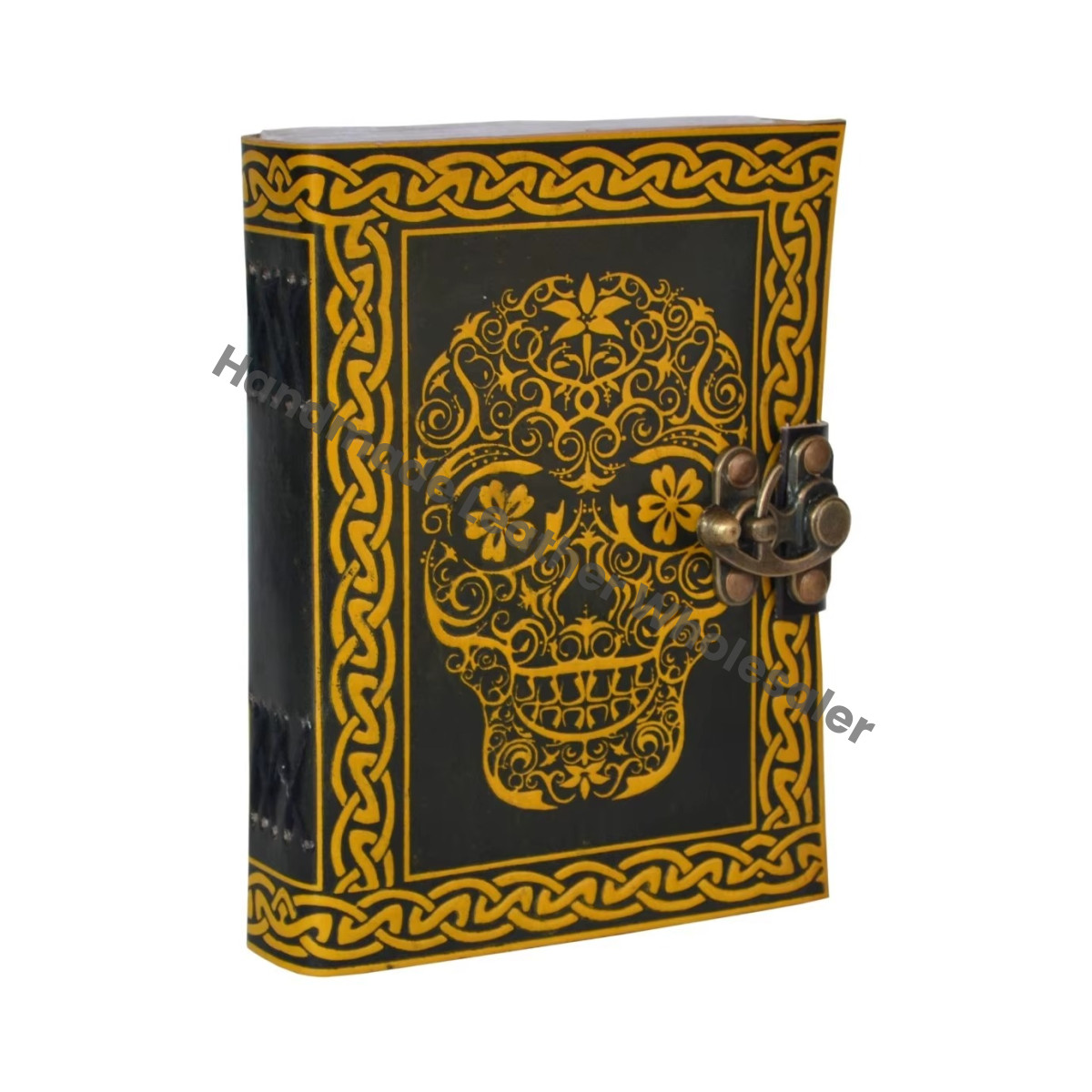 journal leather cover wholesale leather journals genuine leather journal Day Of Dead Printed Yellow Embossed Notebook Planner