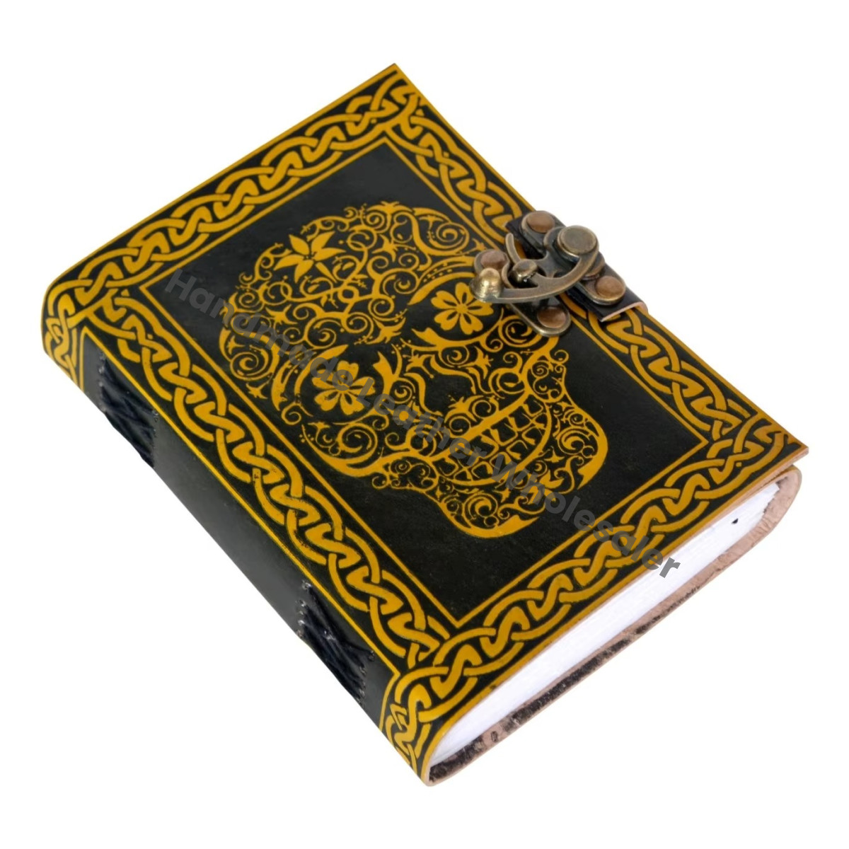 journal leather cover wholesale leather journals genuine leather journal Day Of Dead Printed Yellow Embossed Notebook Planner