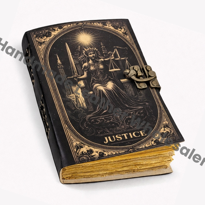 Justice Tarot Leather Journal | Handmade Grimoire with Lock