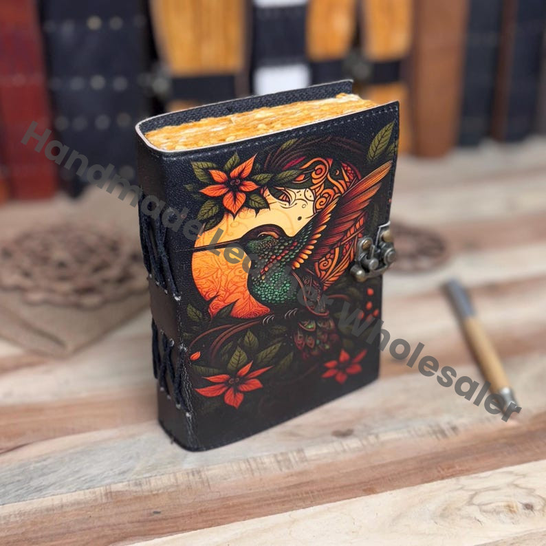 Kingfisher Bird Print Leather Journal: Blank Book of Shadows