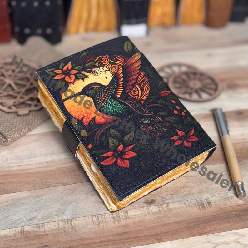 Kingfisher Bird Print Leather Journal: Blank Book of Shadows