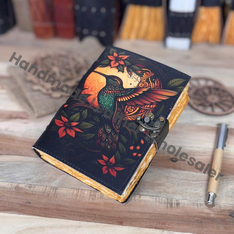 Kingfisher Bird Print Leather Journal: Blank Book of Shadows