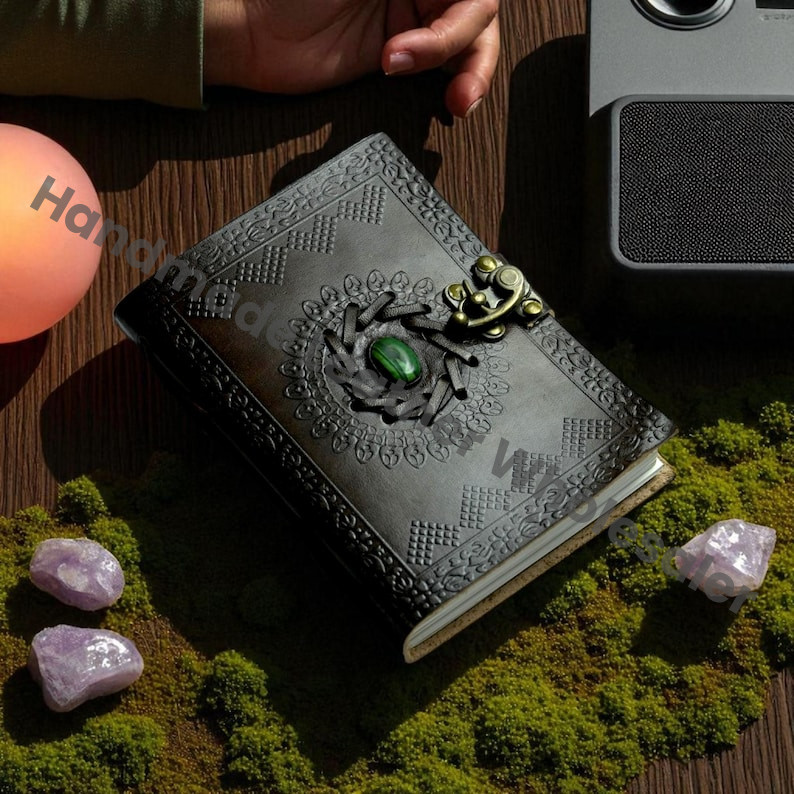 Lapis Lazuli Leather Book of Shadows: Embossed Grimoire Journal