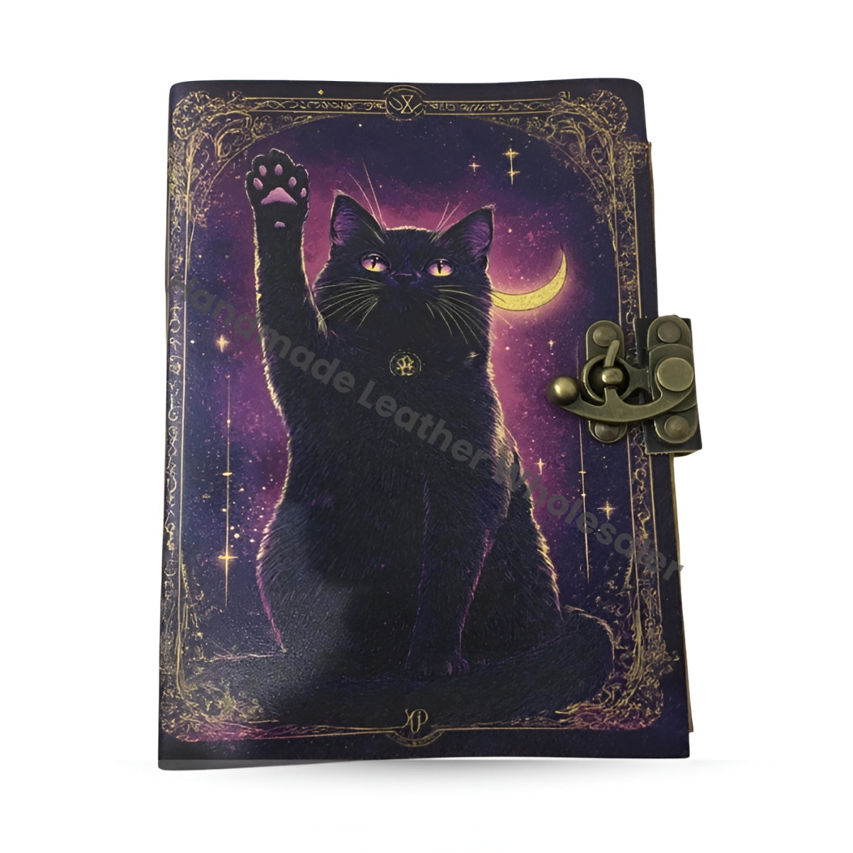 Large Cat journal Vintage Handmade leather Journal, Grimoire Fat journal Blank spell book of shadows Celestial Gifts For Him Her.