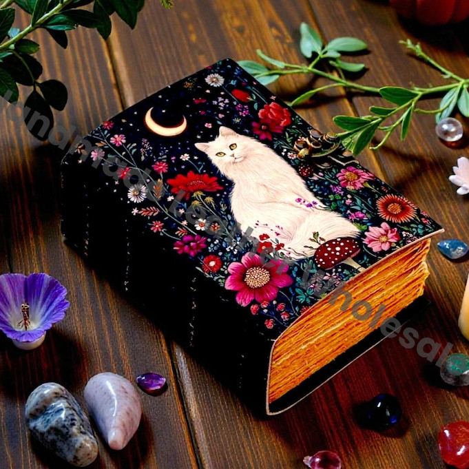 Large Cat journal Vintage Handmade leather Journal, Grimoire Fat journal Blank spell book of shadows Celestial Gifts For Him Her.