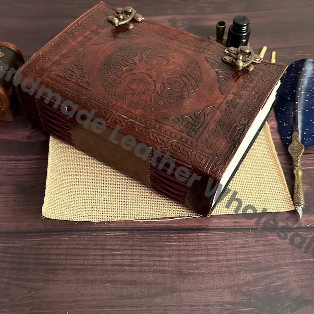 Large Embossed Sun and Moon Leather Journal, Book of Shadows